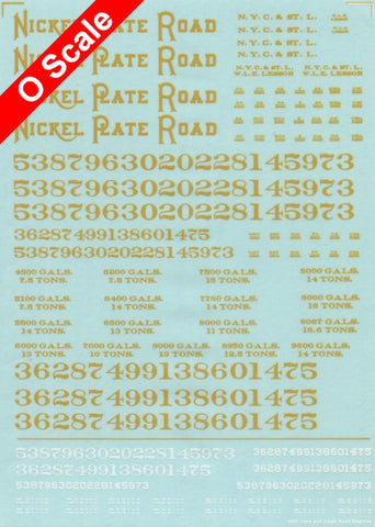 Accurate O Scale Decals for Nickel Plate Small Steam Road Engines and Yard Locos